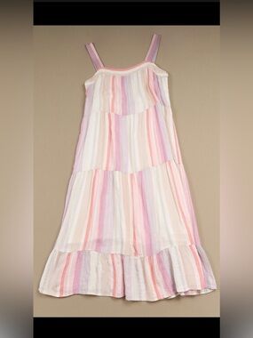 Rails Amaya Sundress Tiered Pastel Stripe Linen / Rayon Blend MIDI Sz L Good Con